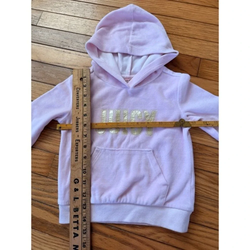 Juicy Couture Kids Pink Velour‎ Hoodie Gold Metallic Logo Pullover Size 5
